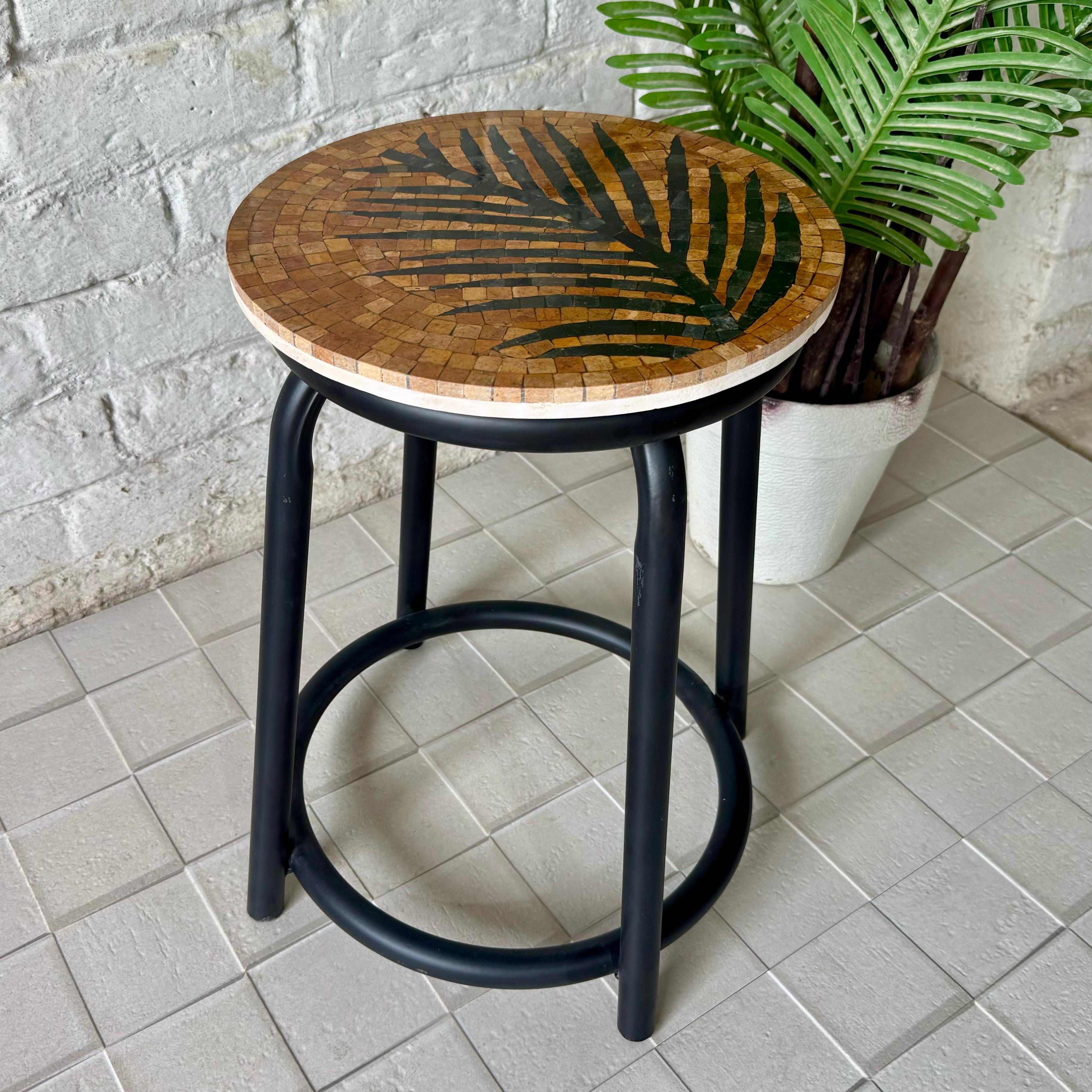 Palm Leaf Mosaic Stool – Handmade Luxury Meets Country Simplicity